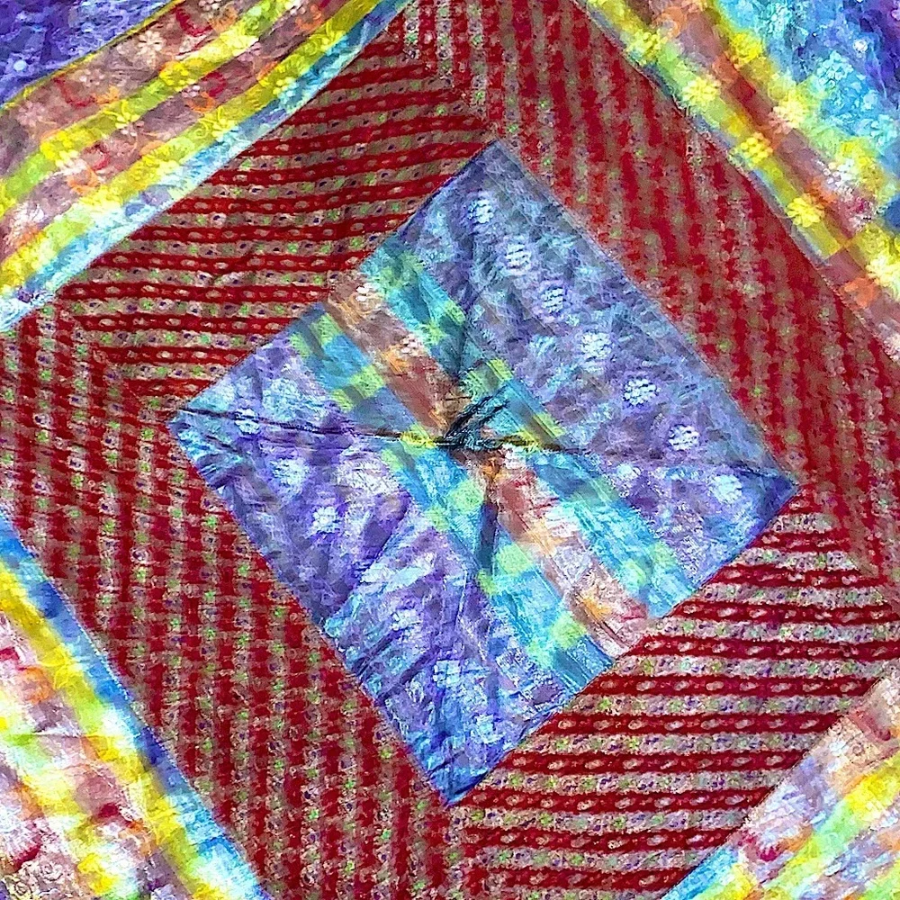 vintage euc cashmere & silk antique silk multilayered thick gold leaf oversized! - Picture 10 of 17